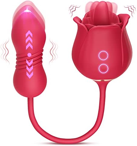 Sex Toys Rose Vibrator Dildo - MOOLIGIRL 4IN1 Adult Sex Toys for Women with 9 Tongue Licking & Thrusting Dildos G Spot Vibrators, Anal Sex Toy Clit Nipple Stimulator Licker for Female Men Couples
