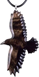 Wooden Raven Necklace Pendant for Men Women Handmade Crow Wood Bird Jewelry by GatewayAlpha Hand Carved in Mun Ebony