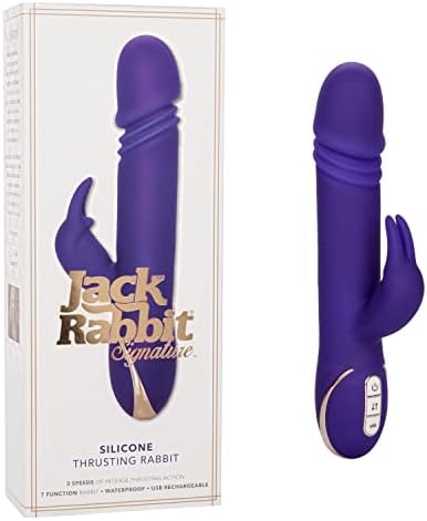 CalExotics Jack Signature Silicone Thrusting Rabbit, Waterproof Vibe Sex Toys for Couples, Luxury Adult Hands Free G Spot Massager, Purple, 5.25" x 1.25"