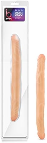 Blush Novelties B Yours Realistic Double Dildo - 14 inch Length by 1.5 Inch Thick Shaft Dong - Two Headed DP Adult Product - Pronounced Head On Each End for Enhanced Pleasure - for Partners Men Women