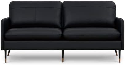 Z-hom 67" Top-Grain Leather Sofa, 2 Seater Loveseat Couch, Mid-Century Modern Leather Couch for Living Room Bedroom Apartment Office, Black