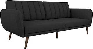 Novogratz Brittany 82 Inch Futon Sofa Bed, Upholstered Couch Sleeper with Tufted Back, Mid-Century Modern, Dark Gray