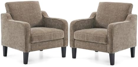 VINGLI Accent Chairs Set of 2 Living Room Chairs Light Brown Reading Chair for Bedroom Scooped Arm Chair Mid Century Modern Accent Chairs Upholstered Comfy Chair for Apartment, Waiting Room