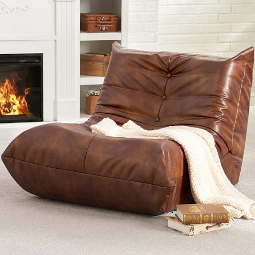 Bean Bag Chair Giant Bean Bag Sofa Memory Foam Bean Bag Chairs for Adults, Bean Bag Sofa Sack Faux Leather Bean Bag for Living Room Bedroom Dorm Office (Brown)