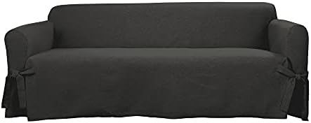 SureFit Farmhouse Basketweave One Piece Slipcover with Ties and Cinched Seat Elastic, Sofa Cover