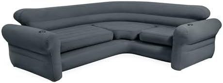 Intex Inflatable Corner Sofa: L-Shaped Couch– Indoor Use – 2-in-1 Valve – 880lb Capacity – 101” x 80” x 30”, Gray