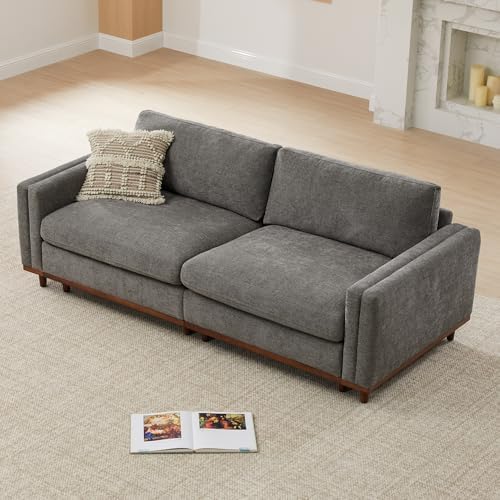 CHITA Super Large Luxury Loveseat Sectional Modular Sofa, Down Filled Modern Sofa, Deep Seat Comfty Cloud Couch, 83 inch Width, 2 Seat Couch, Solid Wood Leg, Grey