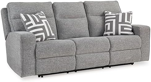 Signature Design by Ashley Biscoe Casual UV Resistant Power Reclining Sofa with Adjustable Headrest and USB Ports, Light Gray