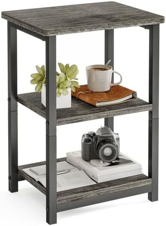 Fixwal Side Table 3-Tier Small End Table, Sofa Table Nightstand for Living Room, Bedroom, Office, Grey and Black