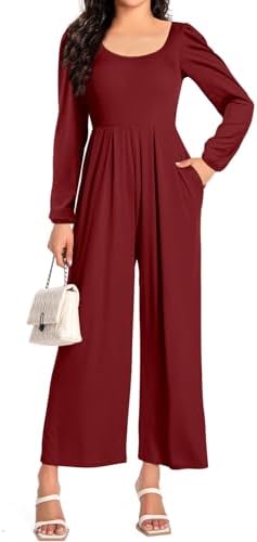 Women Casual Jumpsuits Dressy One Piece Outfits Wide Leg Pants Rompers with Pockets