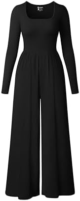 OQQ Women Wide Leg Pants Jumpsuits One Piece Long Sleeve Square Neck Jumpsuits