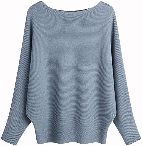 Ckikiou Womens Lightweight Oversized Boat Neck Sweaters Tops Dolman Batwing Sleeve Ribbed Knitted Pullovers