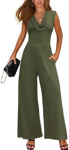 Dokotoo Women's Casual Loose Jumpsuits One Piece Sleeveless Wrap V Neck Wide Leg Long Pant Rompers with Pockets