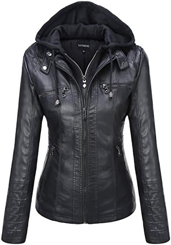 Tanming Women's Removable Hooded Faux Leather Jackets