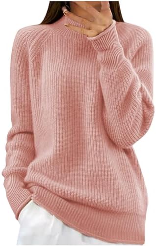 Women's Knit Sweater Pullover Elegant High Neck Long Sleeve Warm Jumper Tops Slouchy Solid Color Knitwear for Teen Girls