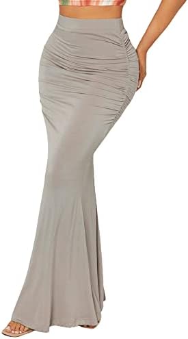 Verdusa Women's Casual Ruched High Waisted Fishtail Bodycon Long Maxi Skirt