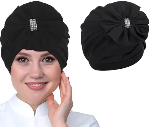 Bohend Flower Turbans Cap Rhinestone Pearl Knot Headwarp Beanie Pre Tied Head Cover Bonnet Women Muslim Pleated Headscarf Hat