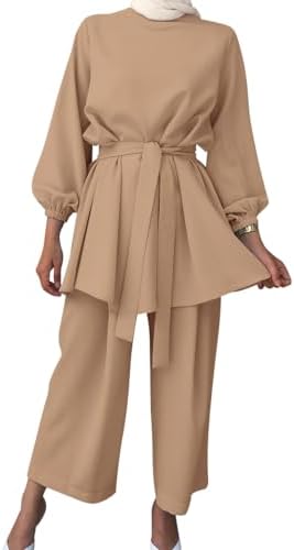Abayas for Women Muslim Long Sleeve Loose Top Pants 2 Pcs Dubai Islamic Muslim Clothes