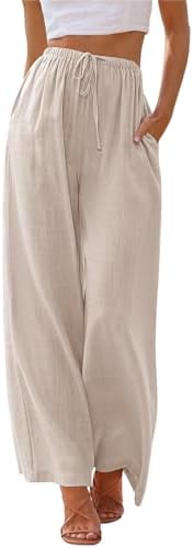 LILLUSORY Women's Linen Summer Palazzo Pants Flowy Wide Leg Beach Pants with Pockets