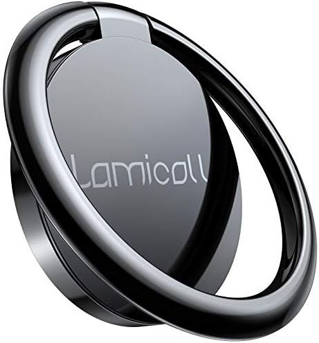 Cell Phone Ring Holder Finger Stand - Lamicall Phone Kickstand, Metal Grip Hook Work with Magnetic Car Mount, Compatible with iPhone 15 14 13 12 Mini 11 Pro Max Plus, Smartphone Accessories Black