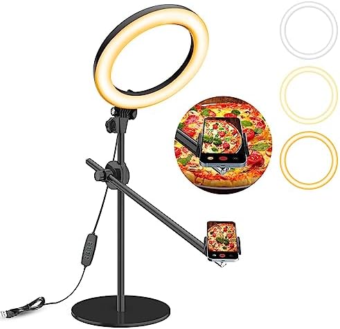 Selfie Ring Light with Stand and Phone Holder,Overhead Camera Mount with 10.5" Ring Lights for Phone, Circle Light with Desk Tripod Adjustable Shooting Arm for Video Recording,Live Streaming,Laptop