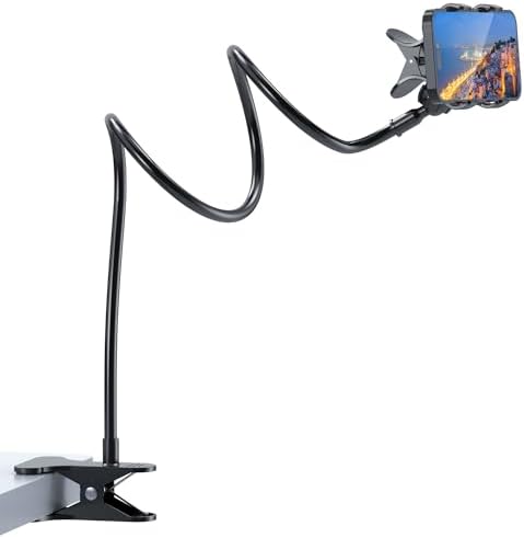 TEKING Gooseneck Cell Phone Holder [Strong Clamping Force] Flexible 360° Adjustment Lazy Mobile Phone Stand for iPhone 12/13/14 ProMax Samsung and Other Smart Phones, Full Length 29.5 Inches, Black