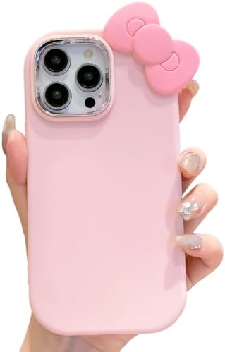 Compatible with iPhone 15 Pro Max Case, Cute 3D Bowknot Case, Soft Silicone Shockproof Protective Phone Cover for Women Girls & Girls Kids (Pink, for iPhone 15 Pro Max)