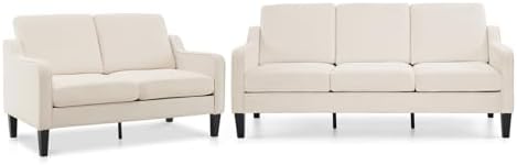 VINGLI Mid-Century Modern Beige Loveseat and Sofa Set,53" Small Love Seat+71" Sofa Couch for Living Room,Bedroom,Apartment(Beige)