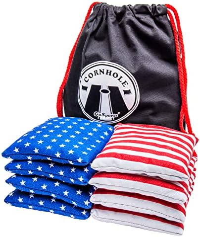 GoSports Official Regulation Cornhole Bean Bags Set (8 All Weather Bags) - America Stars and Stripes or Red and Blue - Choose Your Style
