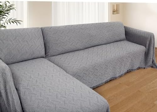 Sectional Couch Covers for Sectional Sofa 2 Piece Couch Cover Blankets Sofa Covers L Shape Sectional Couch Cover Furniture Protector (Dark Grey, X-Large)