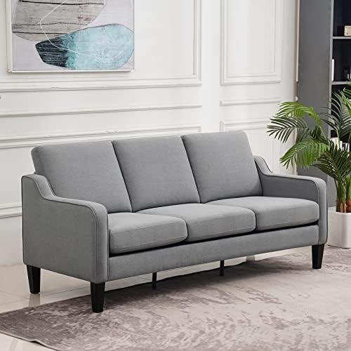VINGLI Small Couch Sofa 71" Comfy Couches for Living Room Light Grey 3 Seat Sofa Couch Mid Century Modern Sofa Furniture Couches with Scooped Arms for Small Spaces, Bedroom, Apartment, Studio