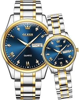 OLEVS Couple Quartz Watch Valentine's Day Luminous Calendar Date Business Formal Luxury Men's and Women's Watch Waterproof Casual Stainless Steel Couple Wedding Romantic Watch 2 Pieces
