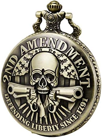 Unisex Pocket Watch Quartz Skull Pattern Fob Watches Vintage Bronze with Chani & Box