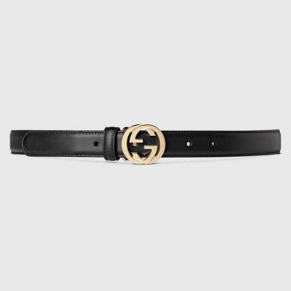 Gucci Black Leather 25MM Belt with Interlocking G Buckle
