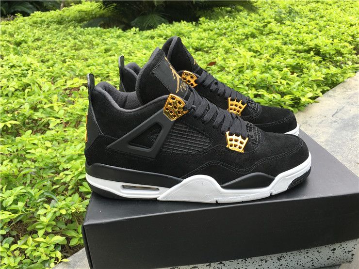 PK AIR JORDAN 4 RETRO ROYALTY BLACK SUEDE METALLIC GOLD