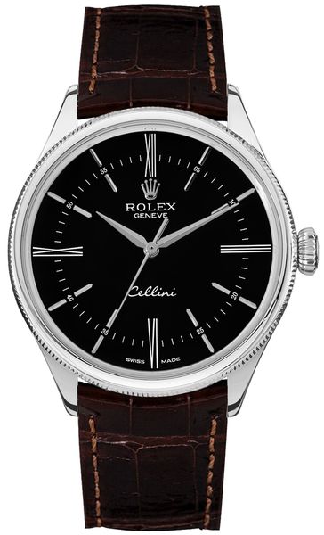 Rolex Cellini Time 18k White Gold Black Dial Men’s Watch 50509